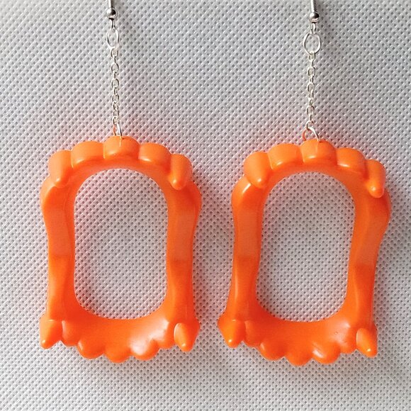 Jewelry - 🎯 10 for $12 / Orange Vampire Teeth Earrings, Weird Handmade Earrings